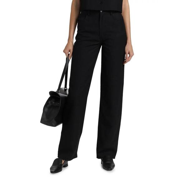Loulou Studio Midnight Black Straight Leg Trousers - Picture 2 of 5
